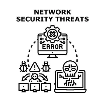 Network security threats creating data breach vulnerability Stock Illustration