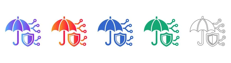 Network Security Umbrella Vector Icons icon set Stock Illustration