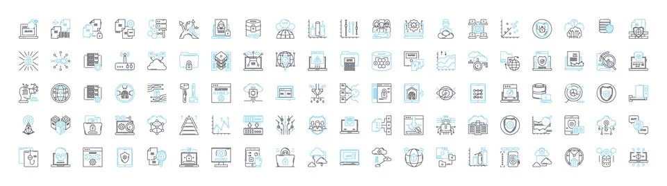 Network security vector line icons set. Network, Security, Cyber, Intrusion Stock Illustration