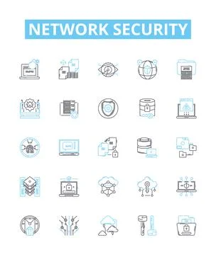 Network security vector line icons set. Network, Security, Cyber, Intrusion Stock Illustration