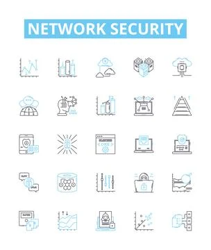 Network security vector line icons set. Network, Security, Cyber, Intrusion Stock Illustration