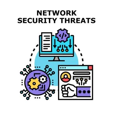 Network security vulnerabilities and cyber attack threats イラスト素材