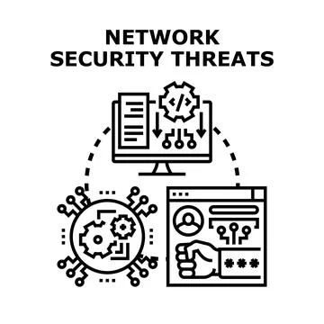 Network security vulnerabilities and cyber attack threats Stock Illustration