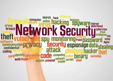 Network Security word cloud and hand with marker concept Foto stock