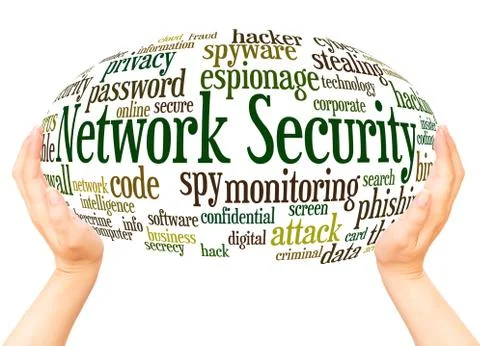 Network Security word cloud hand sphere concept Stockfoto's