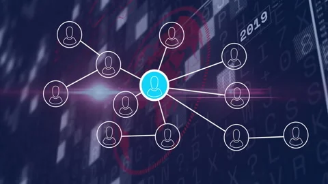 Network sending lines via node, morphing into ear and user icons, reversing to Video stock 312638675