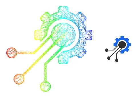 Network Sensor Cog Web Mesh Icon with Spectral Gradient Stock Illustration