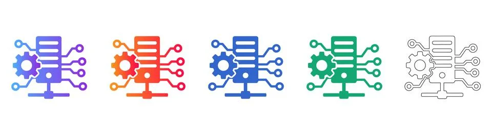 Network Server and Circuit Icon Set Stock Illustration