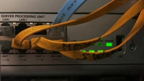 Network Server with Cables and Green Led Lights 動画素材 121309200