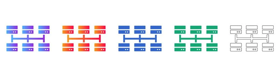 Network Server Cluster Icon Set for Technology Stock Illustration