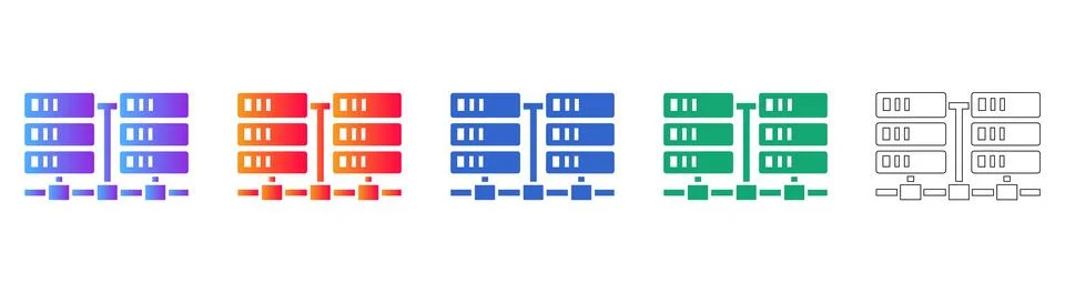 Network Server Cluster Icons Set Stock Illustration