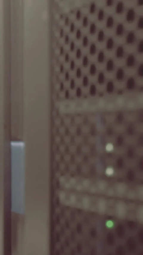 Network server in a data center showing equipment and lights Stock Footage 337924024