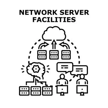 Network server facilities managing cloud computing data operations Stock Illustration