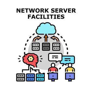 Network server facilities managing cloud computing data operations Illustrazione stock