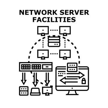 Network server facilities managing data storage and transfer Stock Illustration