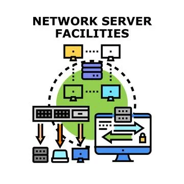 Network server facilities managing data storage and transfer Stock Illustration