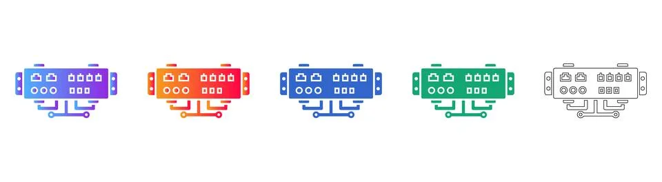 Network Server Hub Connection Icon Set Ilustração Stock