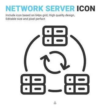 Network server icon vector with outline style isolated on white background Stock Illustration