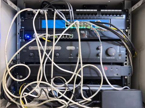 Network Server Rack with Cabling Stock Photos