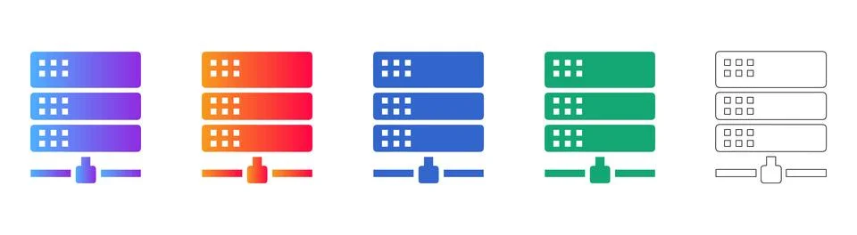 Network Server Rack Icons in Gradient and Line Art Stock Illustration