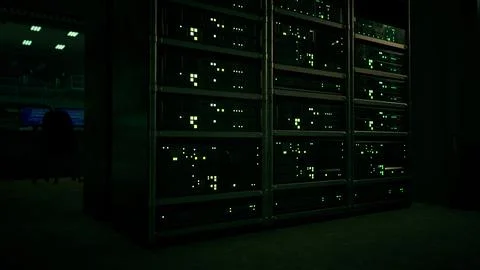 Network server room with computers for digital tv ip communications Illustrazione stock