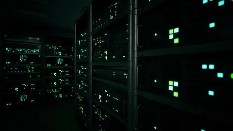 Network server room with computers for digital tv ip communications Illustrazione stock