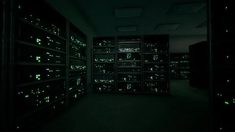 Network server room with computers for digital tv ip communications Illustrazione stock