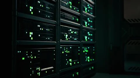 Network server room with computers for digital tv ip communications Illustrazione stock