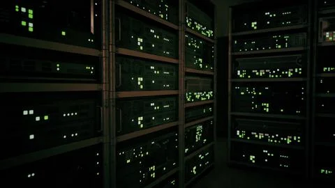 Network server room with computers for digital tv ip communications Illustrazione stock