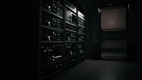 Network server room with computers for digital tv ip communications Illustrazione stock