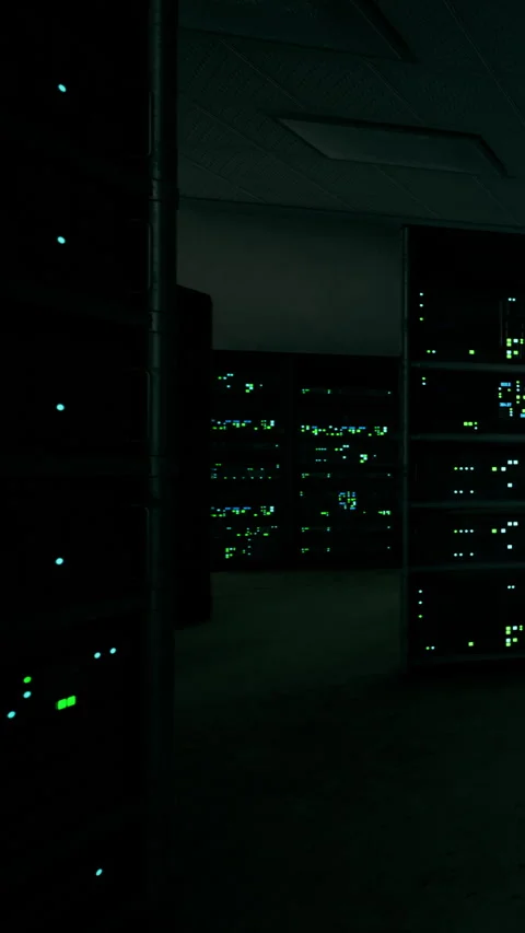 Network server room with many servers and lights at night Stock Footage 338388530