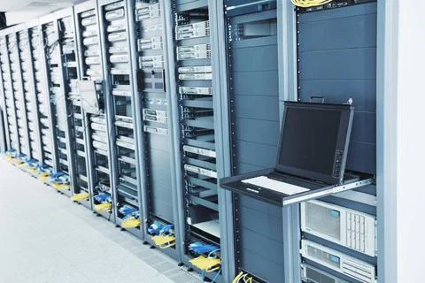 Network server room network server room with computers for digital tv ip c... Stock-Fotos