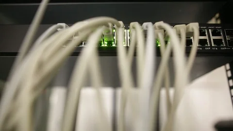 Network server room with servers, high performance computers running processes Stock Footage 124189429