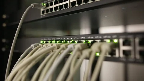 Network server room with servers, high performance computers running processes Stock Footage 124189539