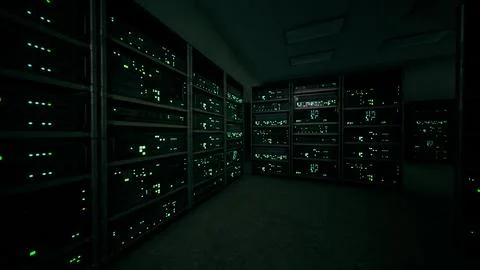 Network server room with servers running processes Stock Illustration