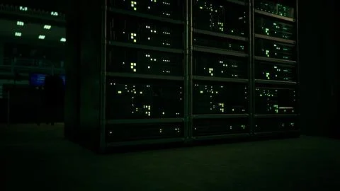 Network server room with servers running processes Stock Illustration