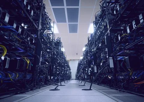 Network servers and cables in server room Stock Photos