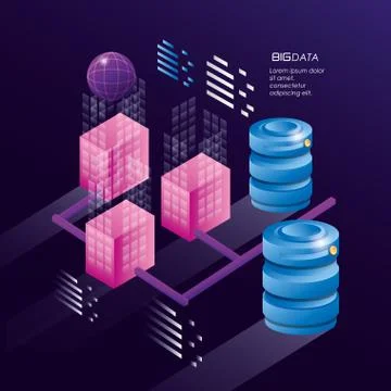 Network servers with data center icons Stock Illustration