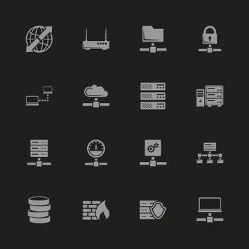 Network Servers - Flat Vector Icons Stock Illustration