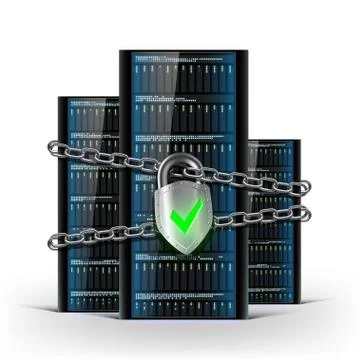 Network servers with a lock with chain. Security database. Stock Stock Illustration