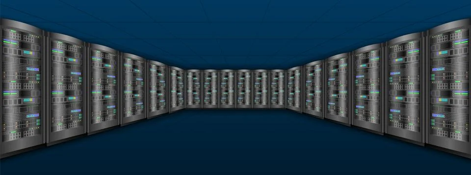 Network servers room, computer hardware isolated on white background Illustrazione stock