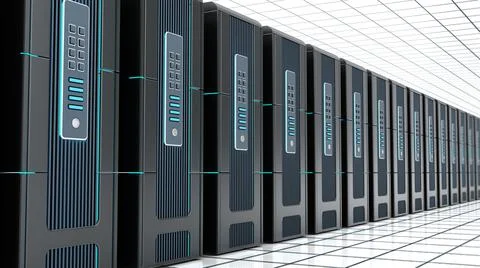 Network servers in a row isolated on white background. 3D illustration 스톡 일러스트