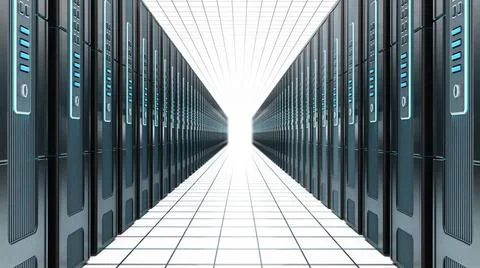 Network servers in a row isolated on white background. 3D illustration Net... Stock Photos