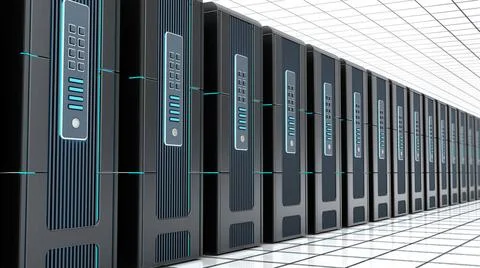 Network servers in a row isolated on white background. 3D illustration Net... Stock Photos
