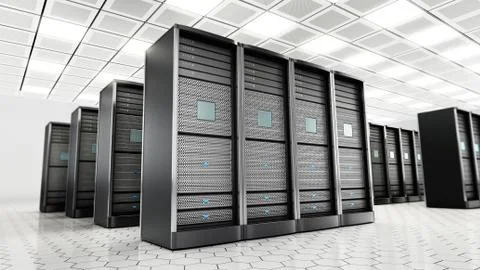 Network servers in a row in the room. 3D illustration 库存插图