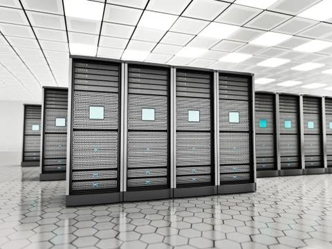 Network servers in a row in the room. 3D illustration 스톡 일러스트