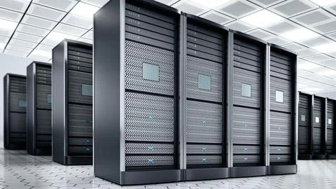 Network servers in a row in the room. 3D illustration 스톡 일러스트
