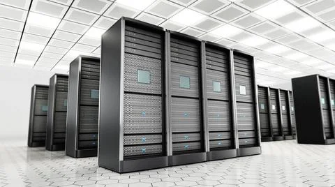Network servers in a row in the room. 3D illustration Network servers in a... 库存照片