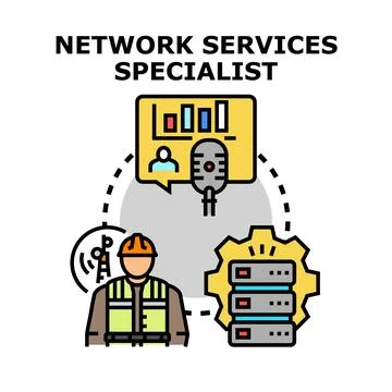 Network services specialist analyzing data and managing infrastructure Stockillustratie