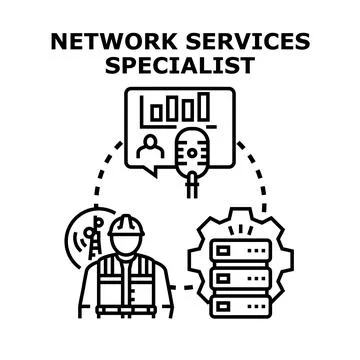 Network services specialist analyzing data and managing infrastructure Stock Illustration